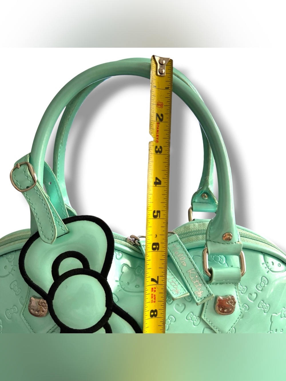 Hello Kitty Mint Green Embossed Patent Bowler Satchel Bag Sanrio 2012 - Picture 16 of 16